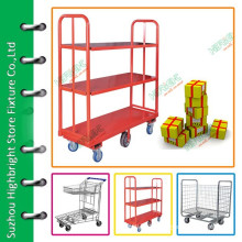 3 tiers warehouse tool trolley with five wheels